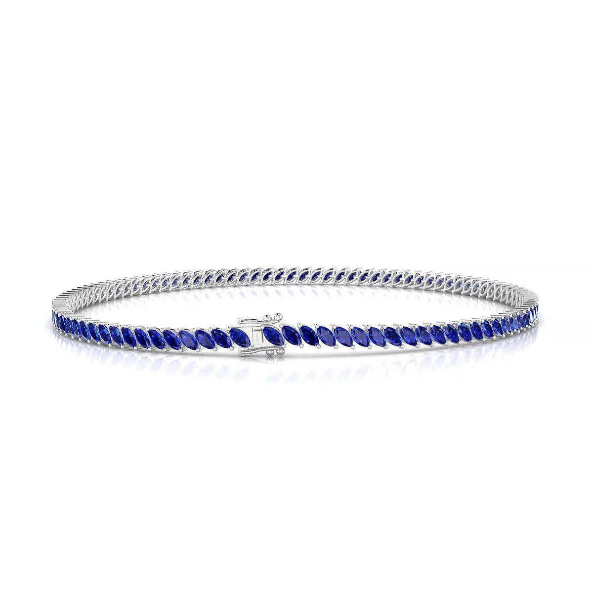 Nile | 18k White Gold 3 x 1.5 mm Marquise Natural Sapphire Tennis Bracelet