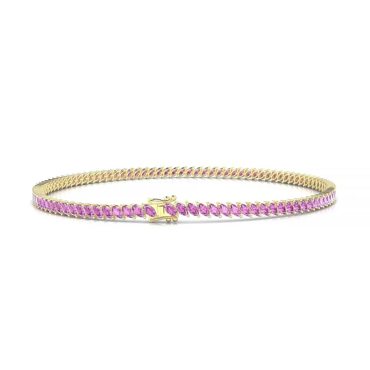 Nile | 18k Yellow Gold 3 x 1.5 mm Marquise Natural Pink Sapphire Tennis Bracelet