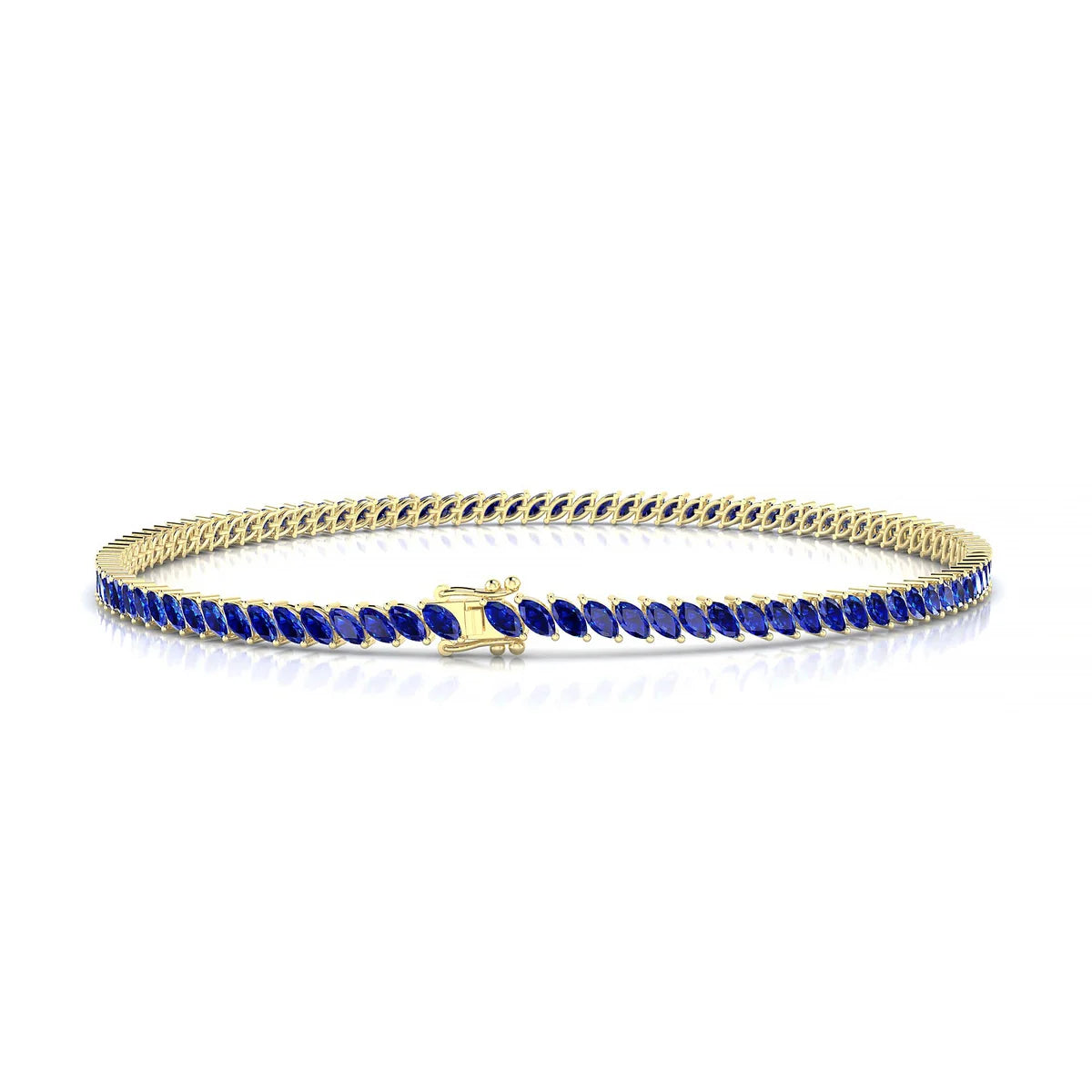 Nile | 18k Yellow Gold 3 x 1.5 mm Marquise Natural Sapphire Tennis Bracelet