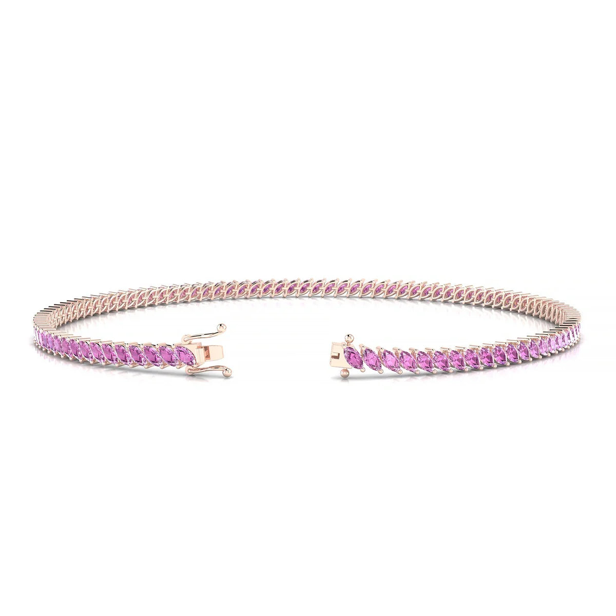 Nile | 18k Rose Gold 3 x 1.5 mm Marquise Natural Pink Sapphire Tennis Bracelet
