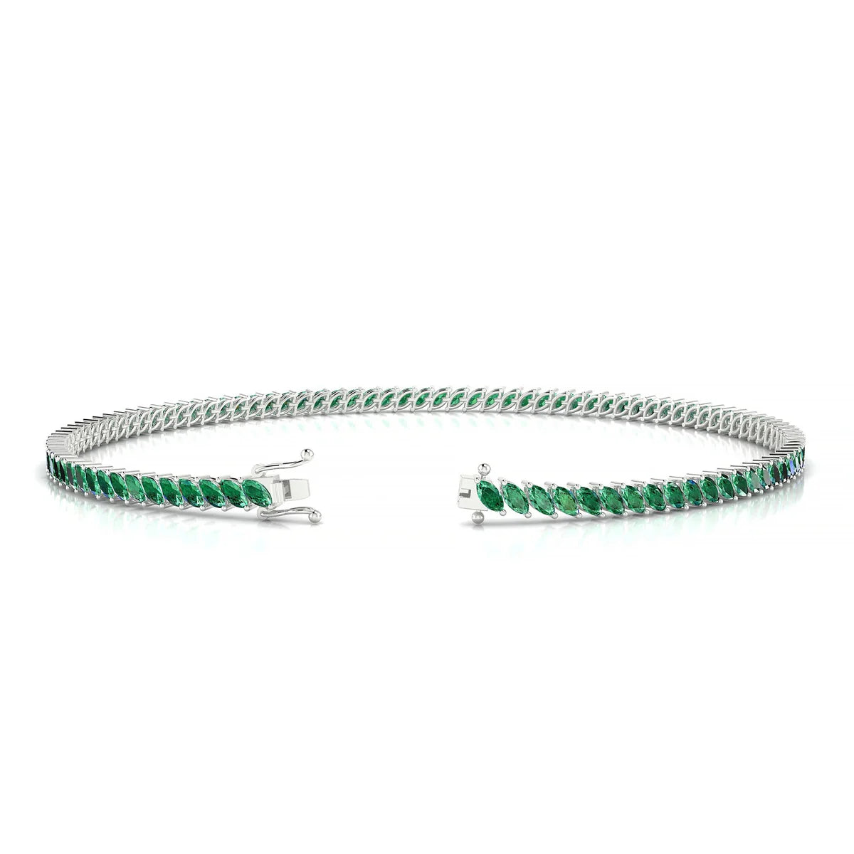 Nile | 18k White Gold 3 x 1.5 mm Marquise Natural Emerald Tennis Bracelet
