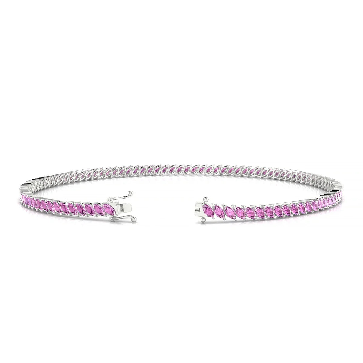 Nile | 18k White Gold 3 x 1.5 mm Marquise Natural Pink Sapphire Tennis Bracelet