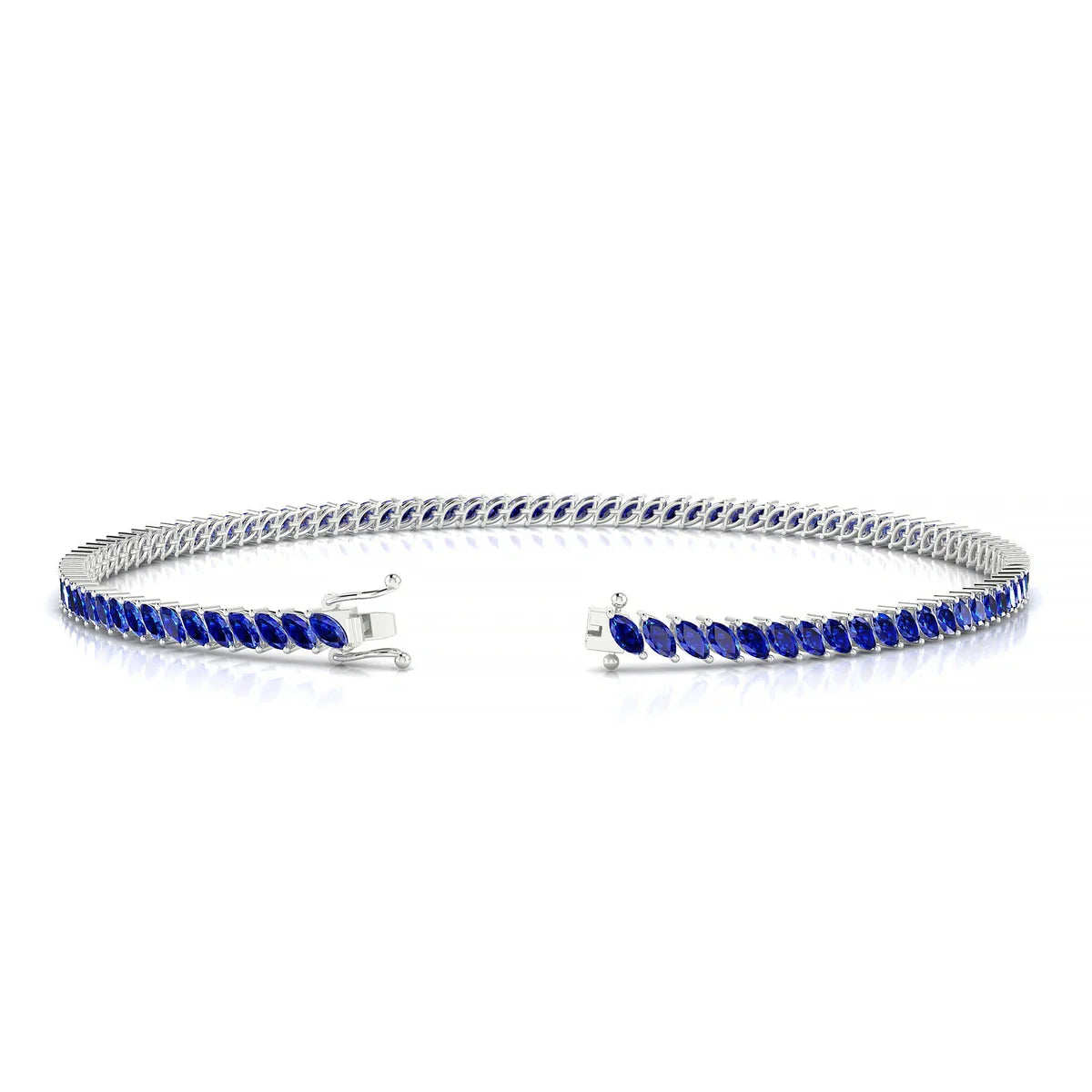 Nile | 18k White Gold 3 x 1.5 mm Marquise Natural Sapphire Tennis Bracelet
