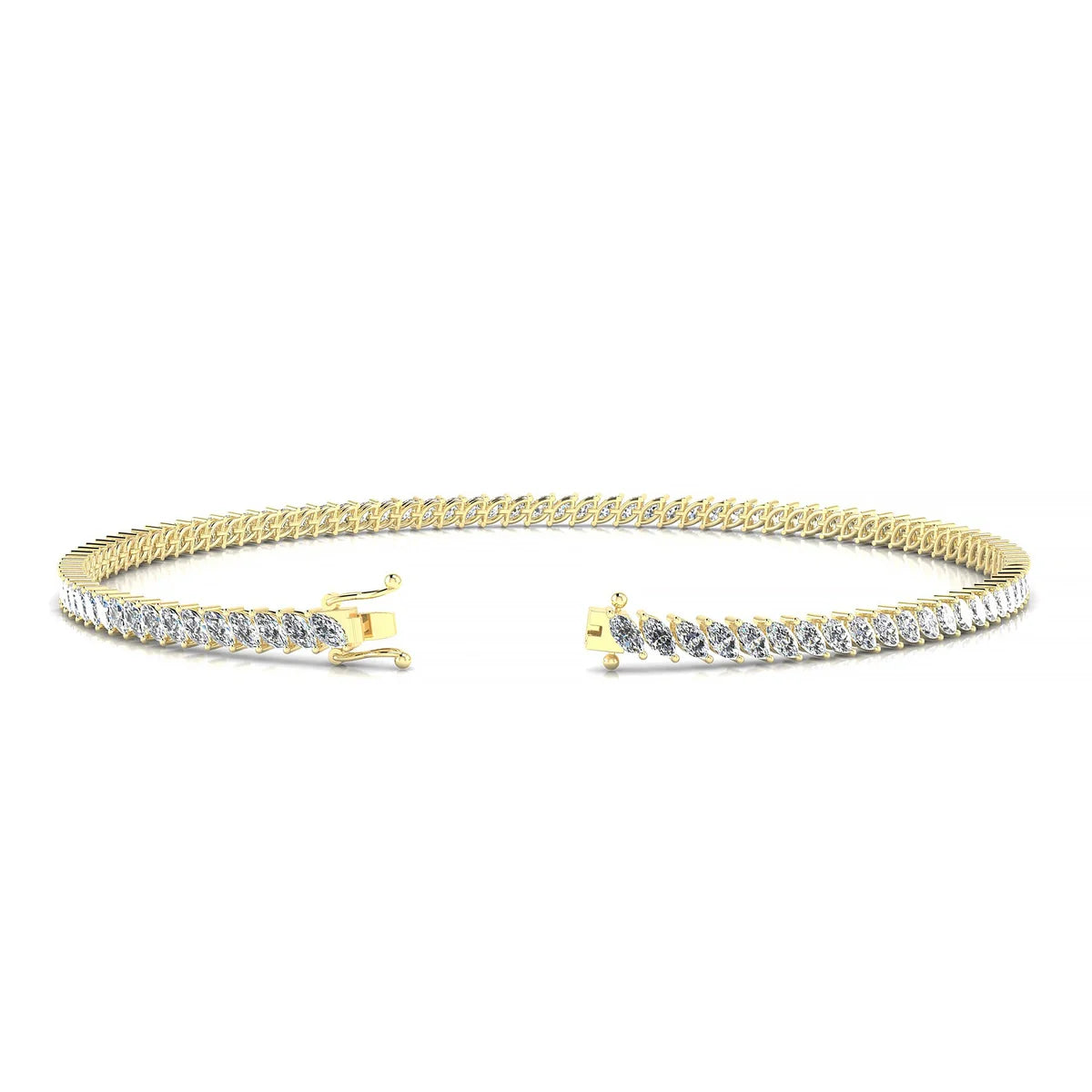 Nile | 18k Yellow Gold 3 x 1.5 mm Marquise Natural Diamond Tennis Bracelet