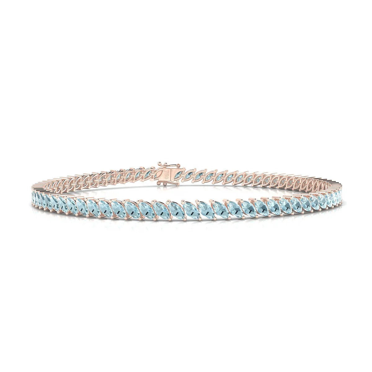 Nile | 18k Rose Gold 4 x 2 mm Marquise Natural Aquamarine Tennis Bracelet