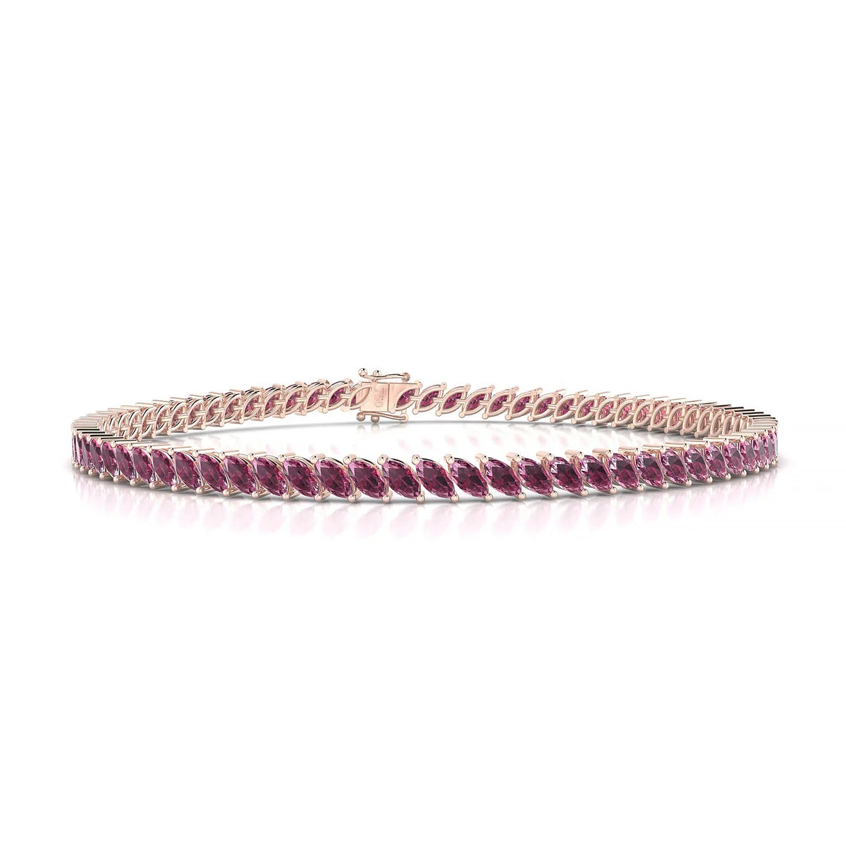 Nile | 18k Rose Gold 4 x 2 mm Marquise Natural Rhodolite Tennis Bracelet