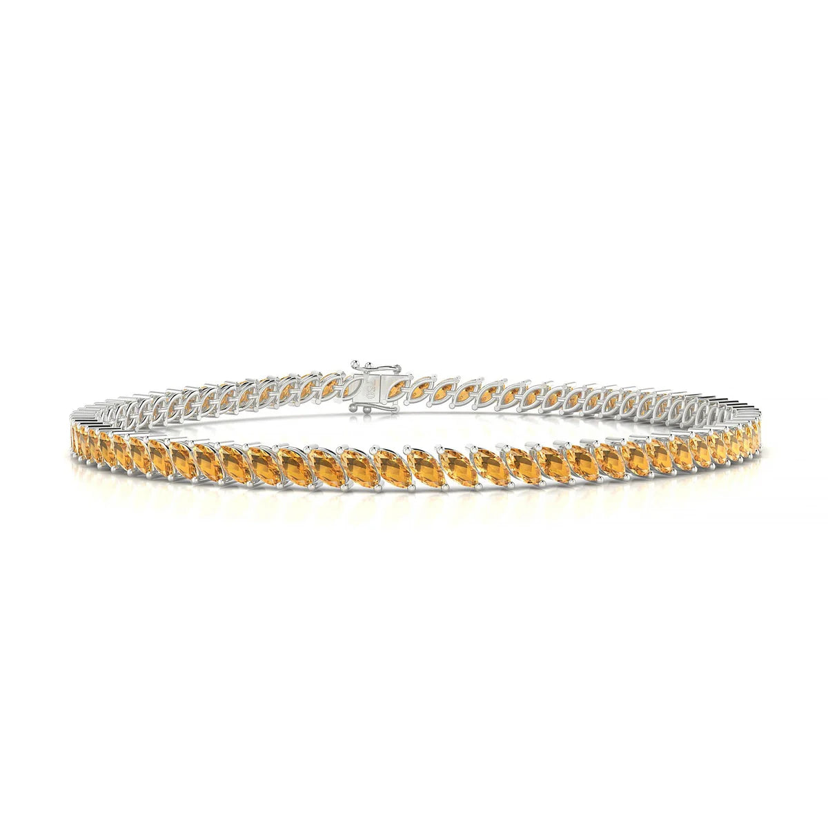 Nile | 18k White Gold 4 x 2 mm Marquise Natural Citrine Tennis Bracelet