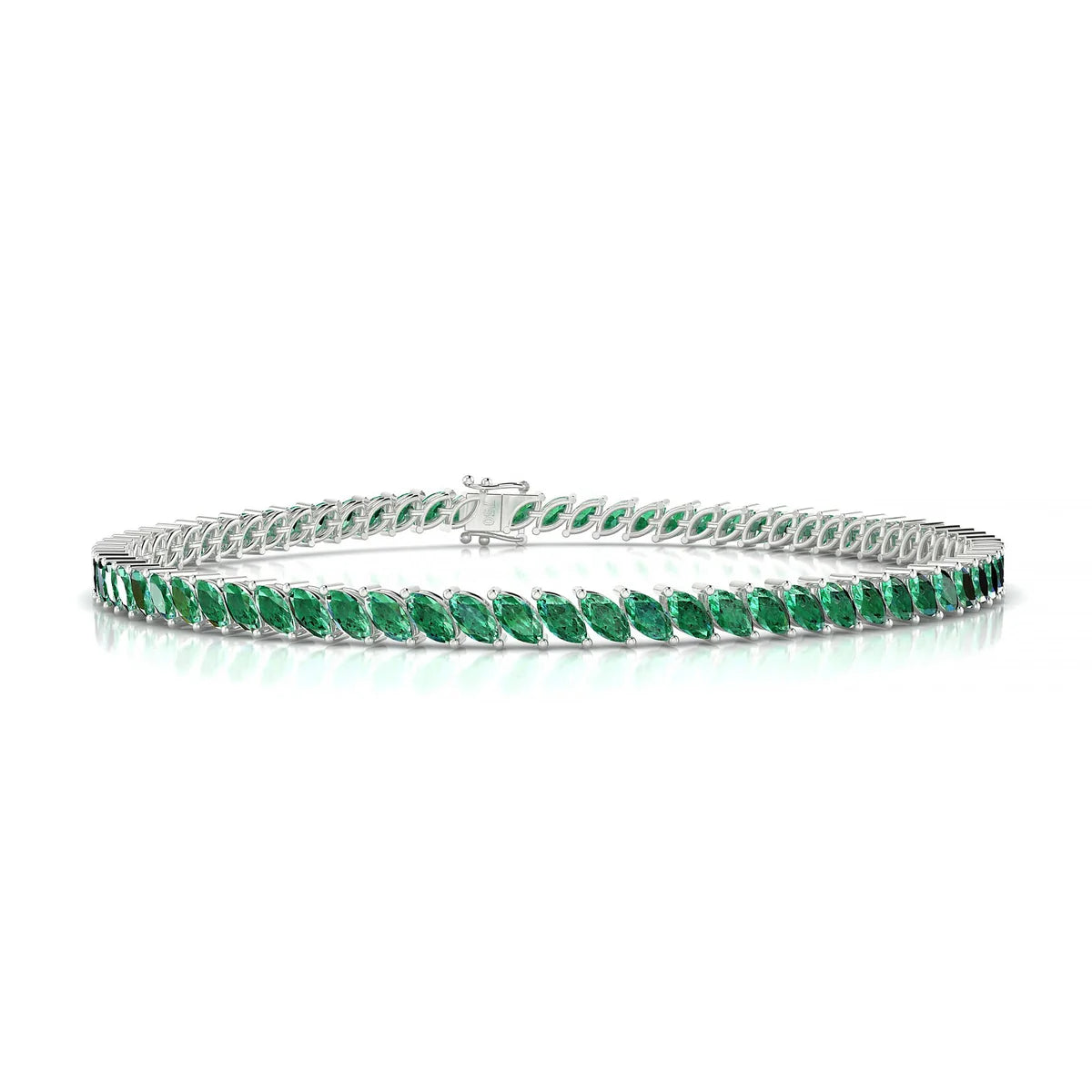 Nile | 18k White Gold 4 x 2 mm Marquise Natural Emerald Tennis Bracelet