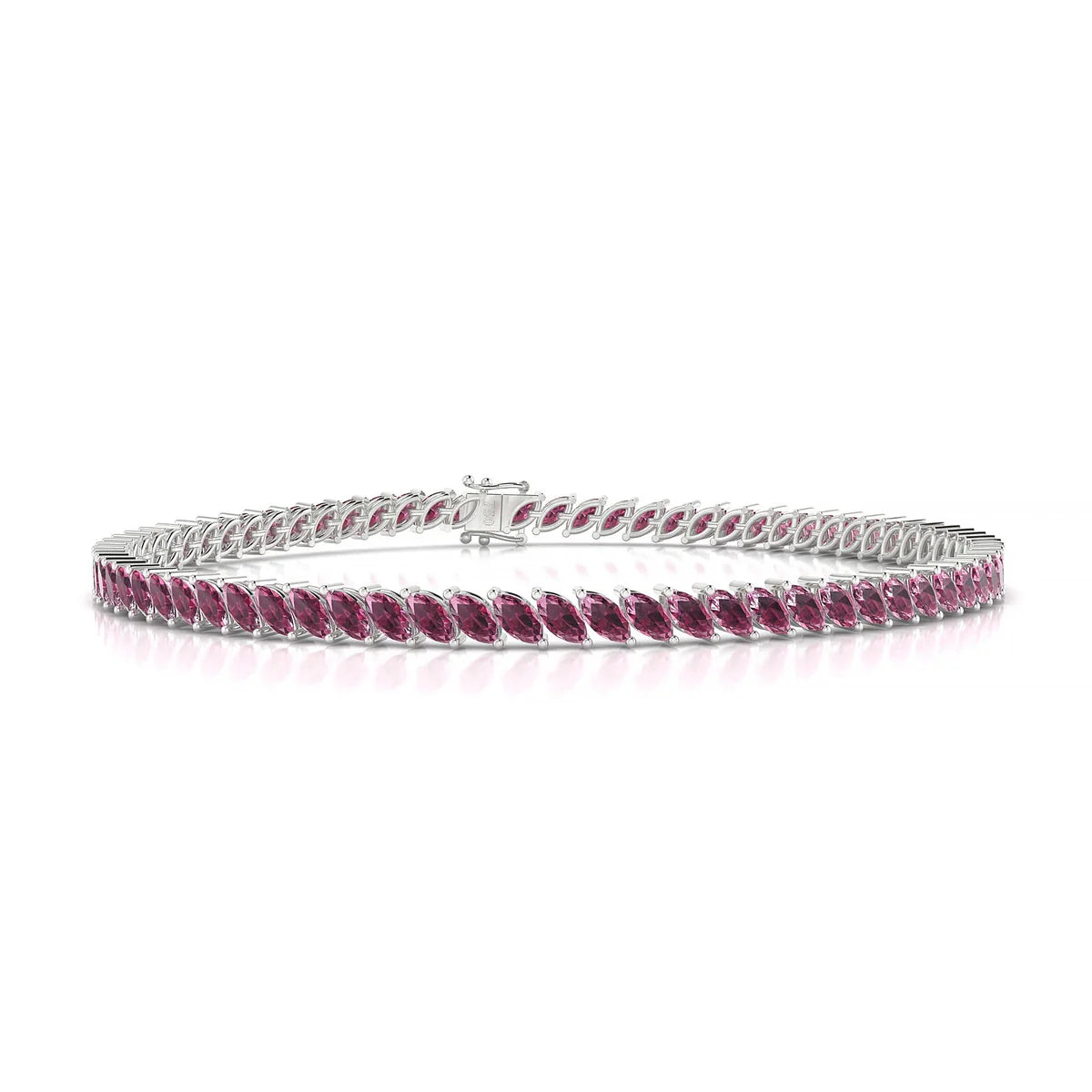 Nile | 18k White Gold 4 x 2 mm Marquise Natural Rhodolite Tennis Bracelet