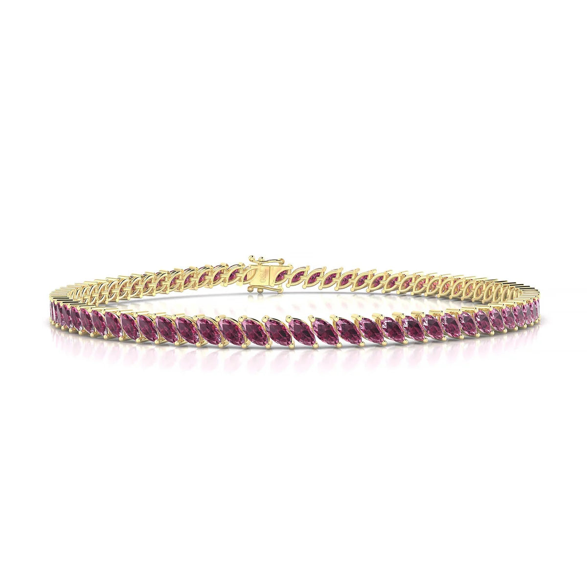 Nile | 18k Yellow Gold 4 x 2 mm Marquise Natural Rhodolite Tennis Bracelet