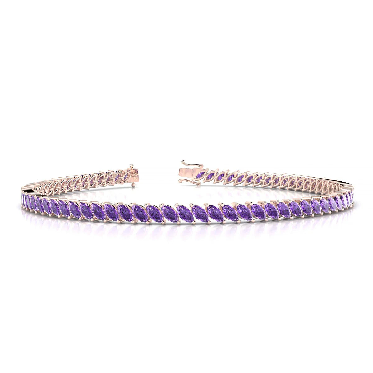 Nile | 18k Rose Gold 4 x 2 mm Marquise Natural Amethyst Tennis Bracelet