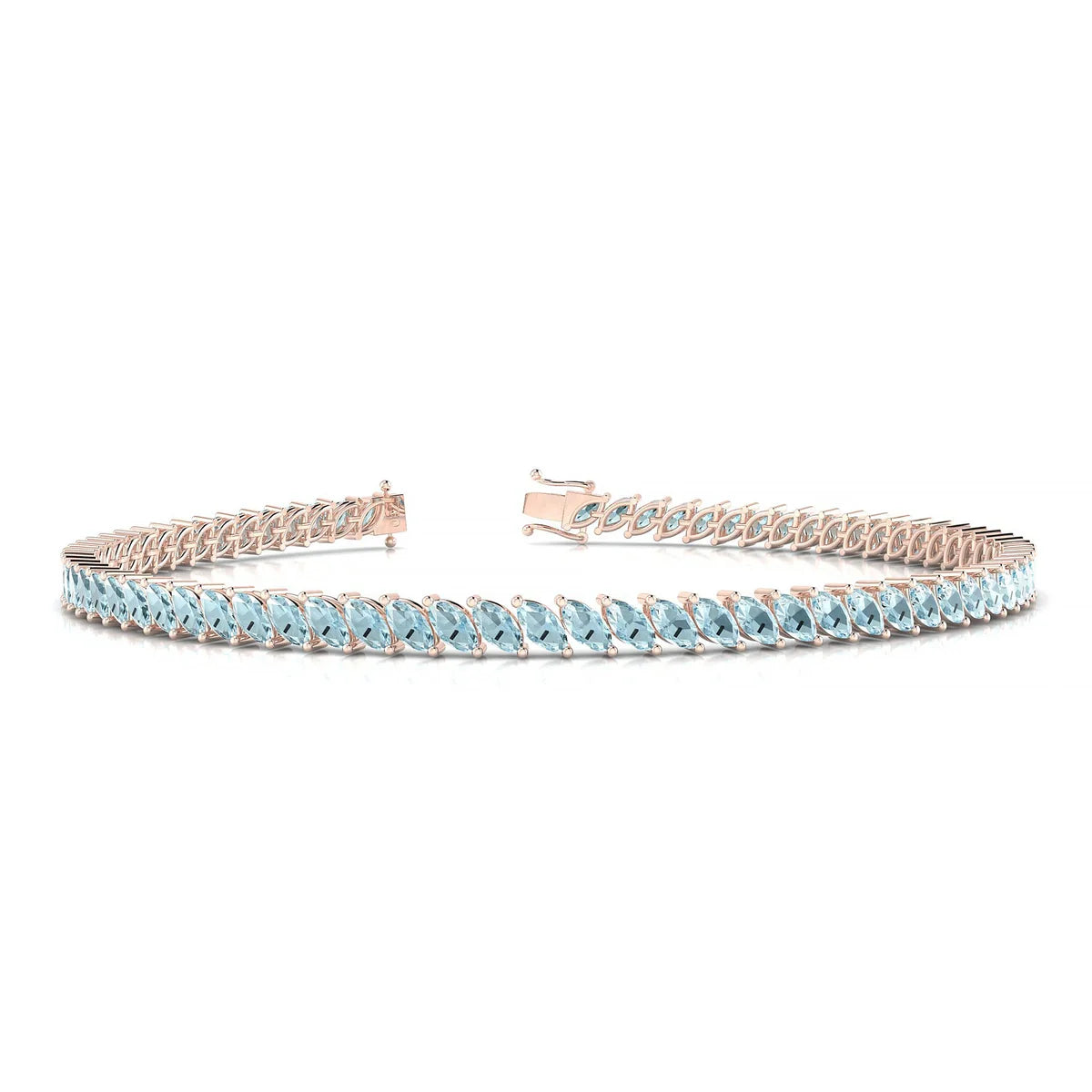 Nile | 18k Rose Gold 4 x 2 mm Marquise Natural Aquamarine Tennis Bracelet
