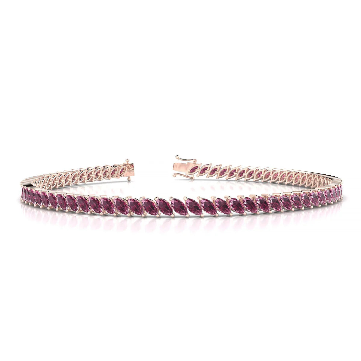 Nile | 18k Rose Gold 4 x 2 mm Marquise Natural Rhodolite Tennis Bracelet