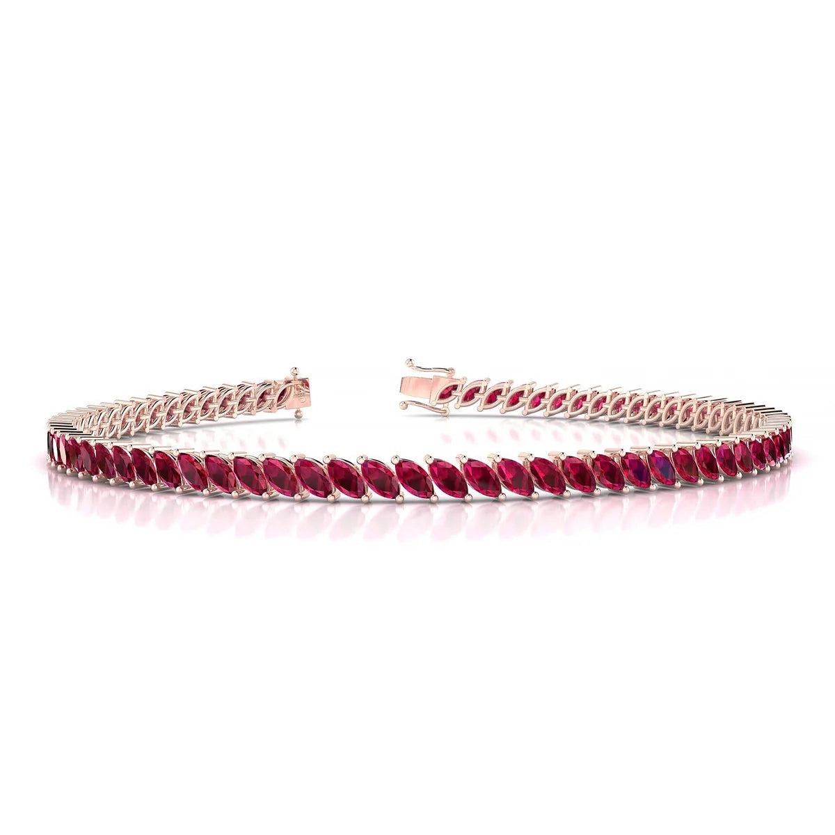 Nile | 18k Rose Gold 4 x 2 mm Marquise Natural Ruby Tennis Bracelet