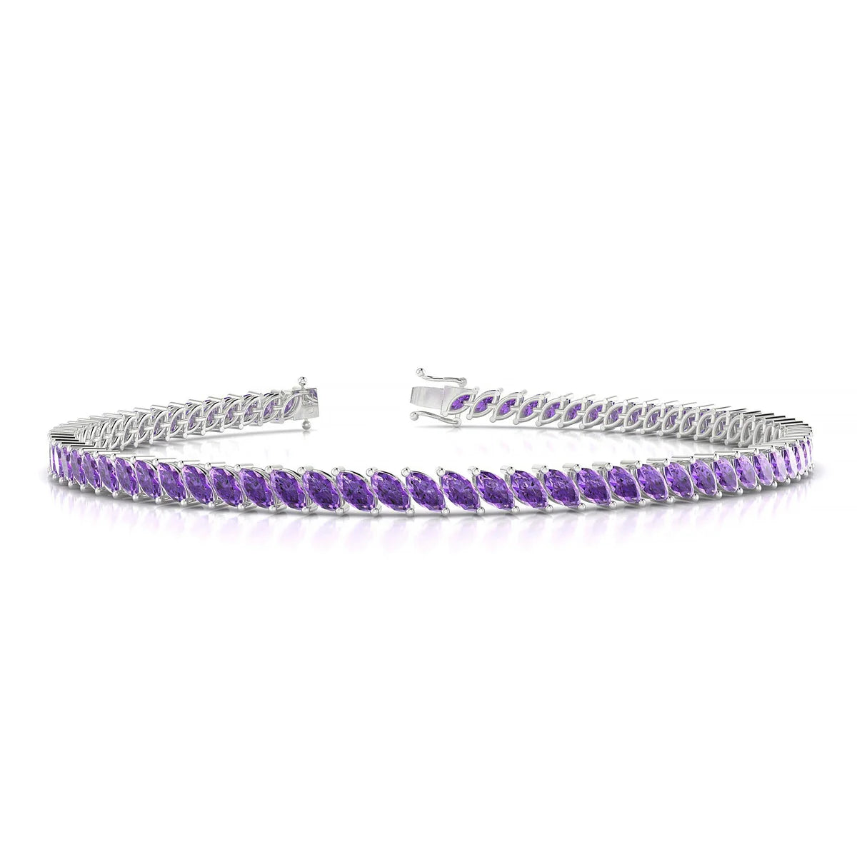 Nile | 18k White Gold 4 x 2 mm Marquise Natural Amethyst Tennis Bracelet