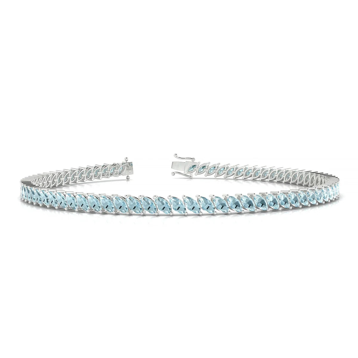 Nile | 18k White Gold 4 x 2 mm Marquise Natural Aquamarine Tennis Bracelet