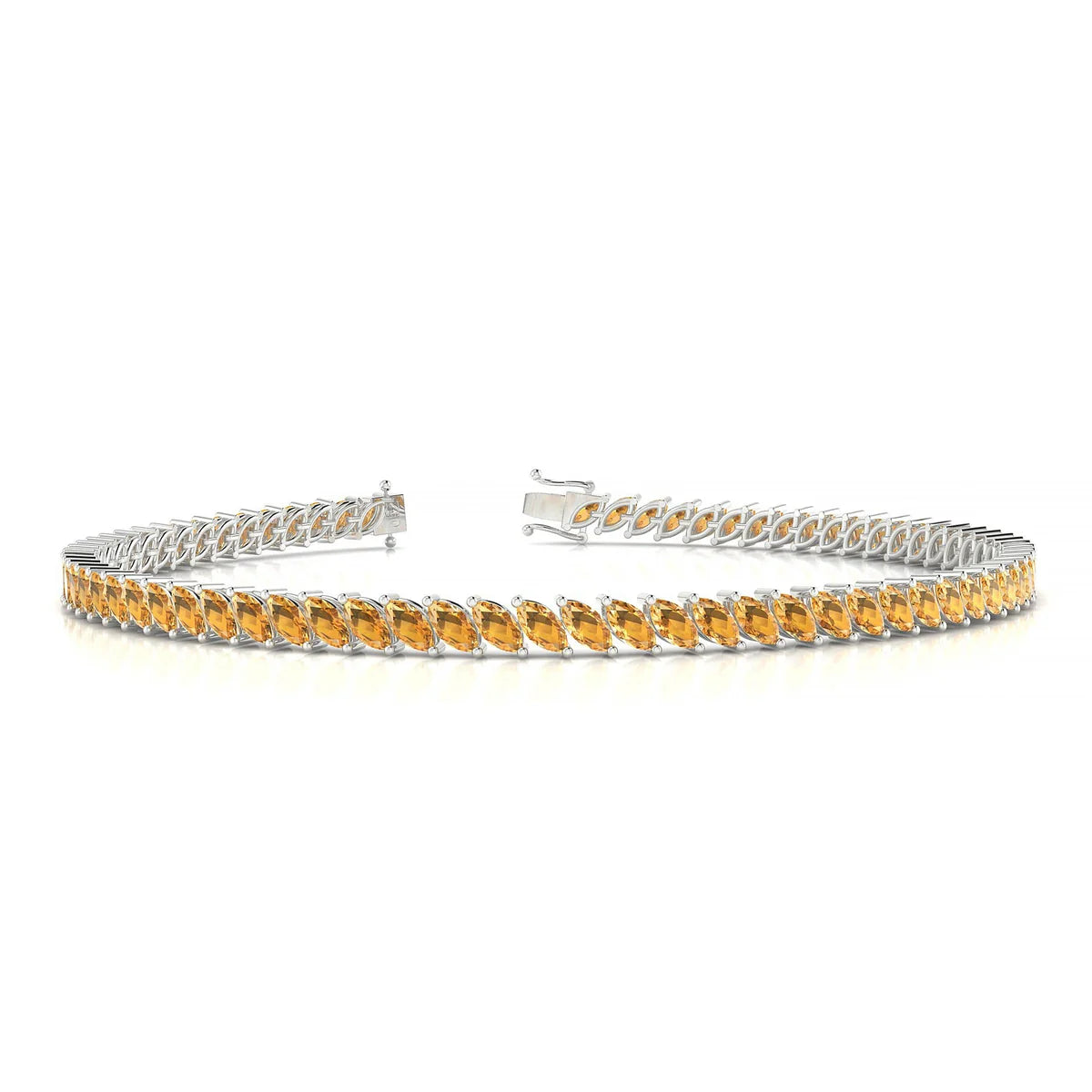 Nile | 18k White Gold 4 x 2 mm Marquise Natural Citrine Tennis Bracelet