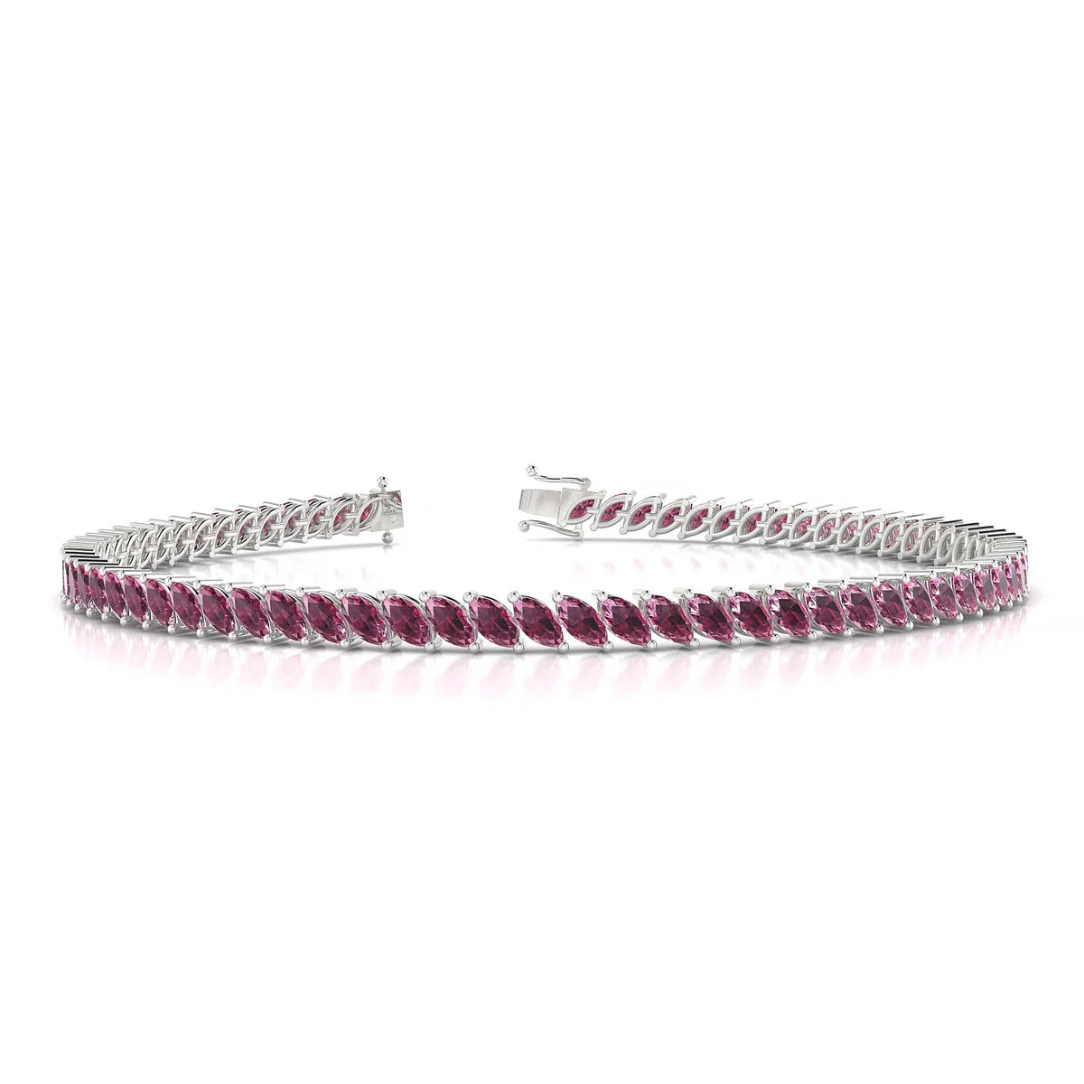 Nile | 18k White Gold 4 x 2 mm Marquise Natural Rhodolite Tennis Bracelet