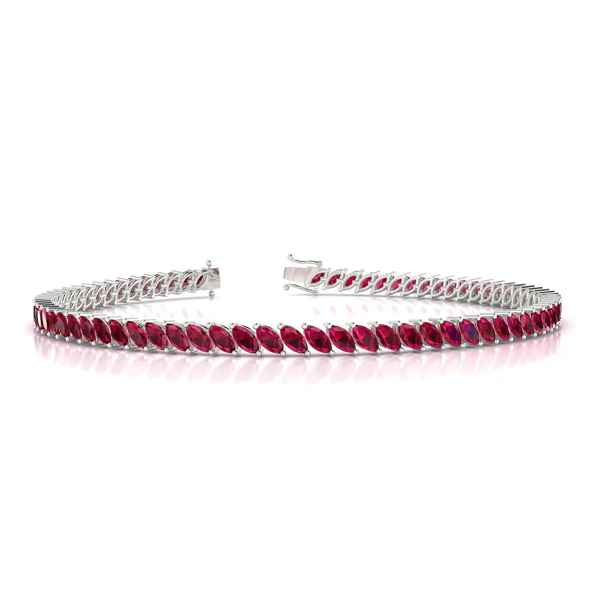 Nile | 18k White Gold 4 x 2 mm Marquise Natural Ruby Tennis Bracelet