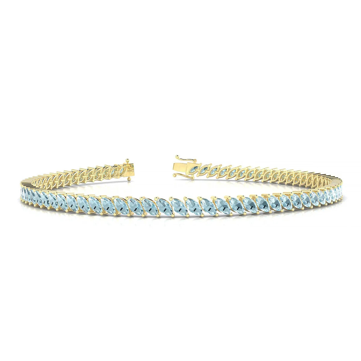 Nile | 18k Yellow Gold 4 x 2 mm Marquise Natural Aquamarine Tennis Bracelet