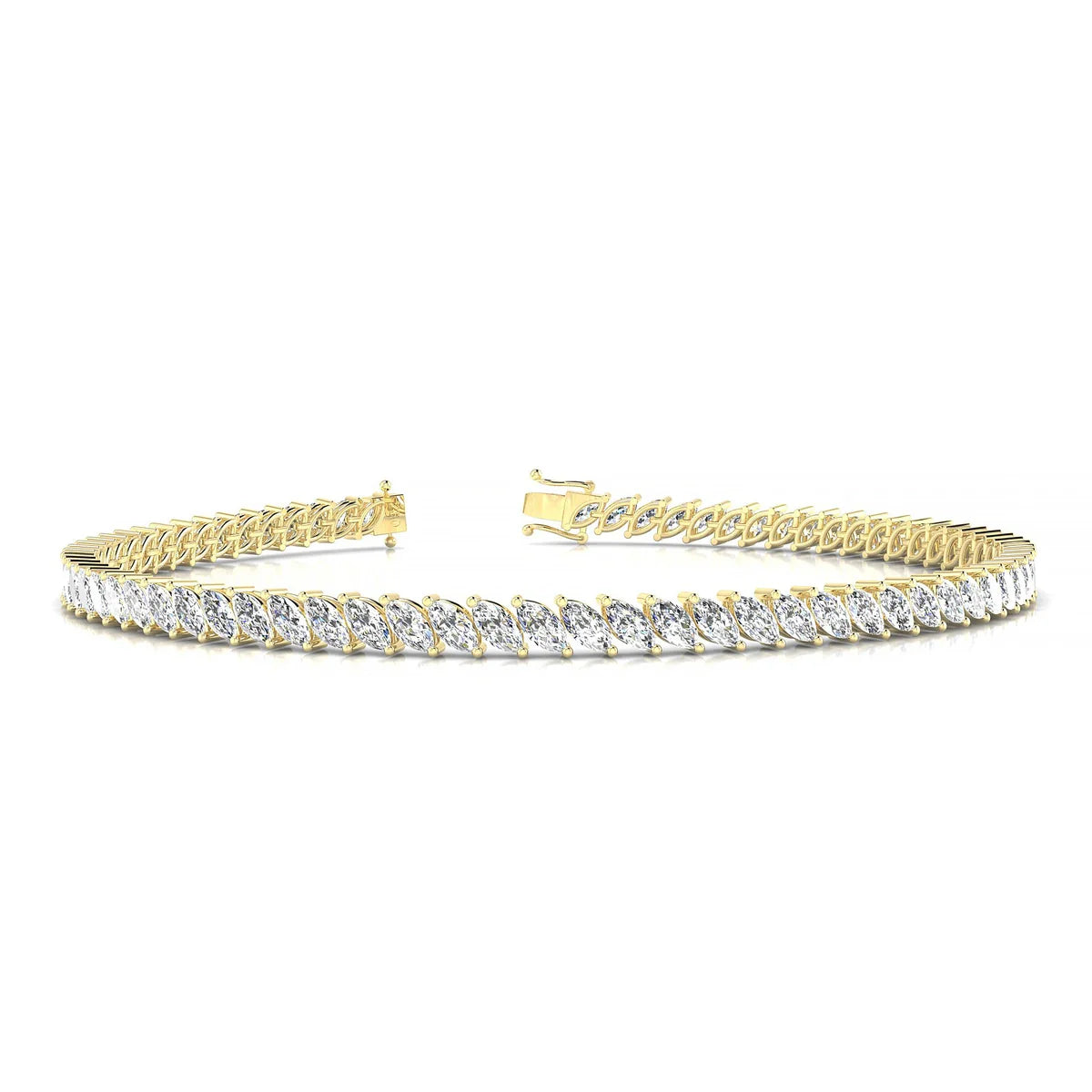 Nile | 18k Yellow Gold 4 x 2 mm Marquise Natural Diamond Tennis Bracelet