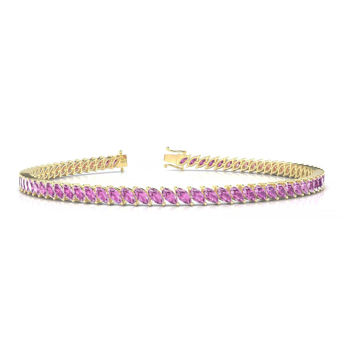Nile | 18k Yellow Gold 4 x 2 mm Marquise Natural Pink Sapphire Tennis Bracelet
