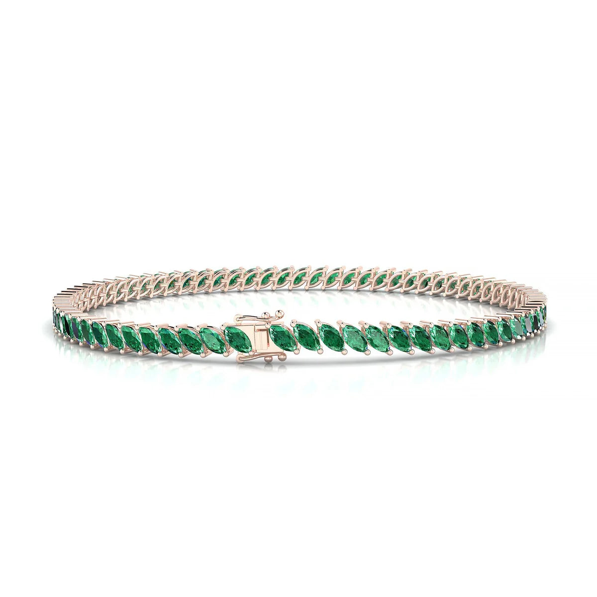 Nile | 18k Rose Gold 4 x 2 mm Marquise Natural Emerald Tennis Bracelet