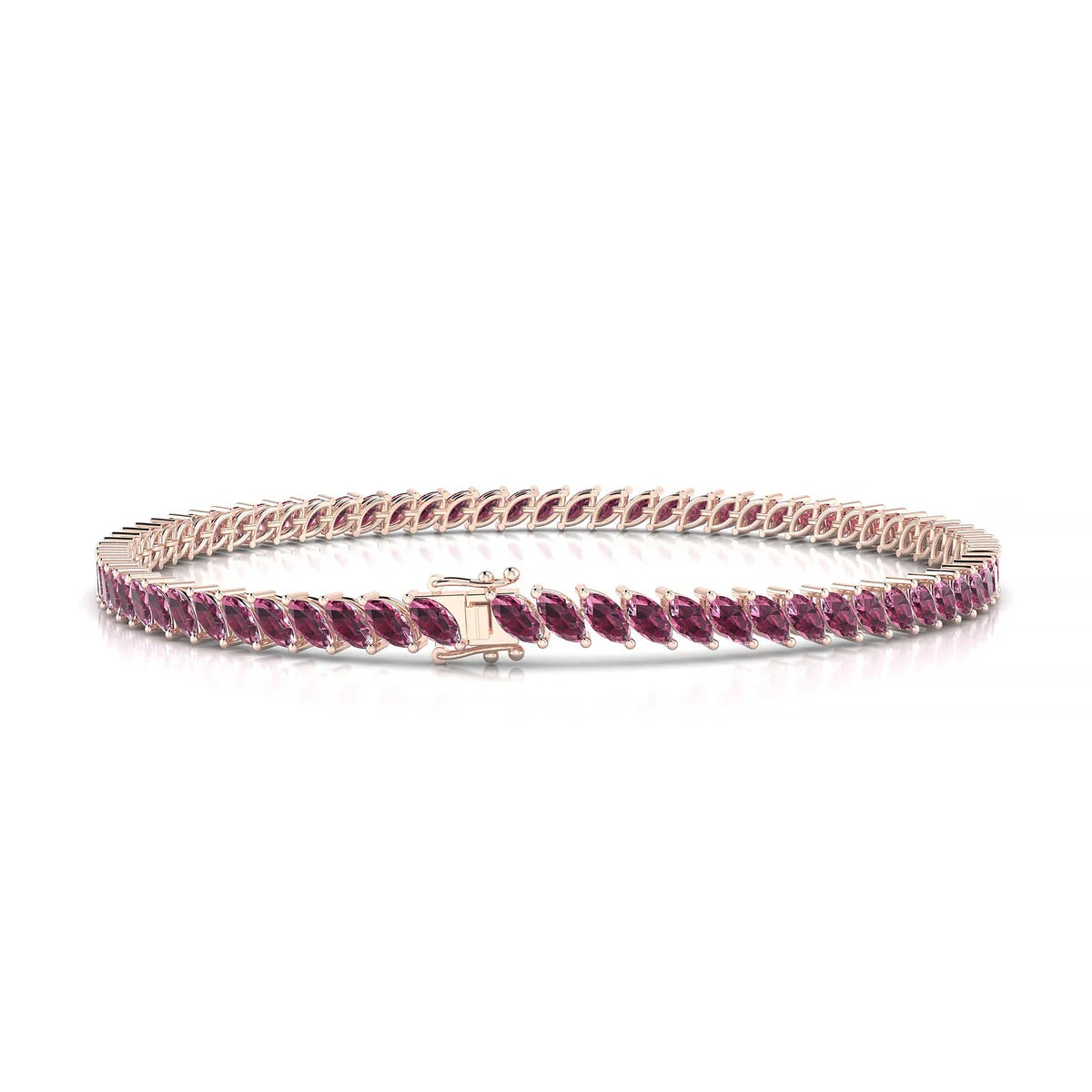 Nile | 18k Rose Gold 4 x 2 mm Marquise Natural Rhodolite Tennis Bracelet