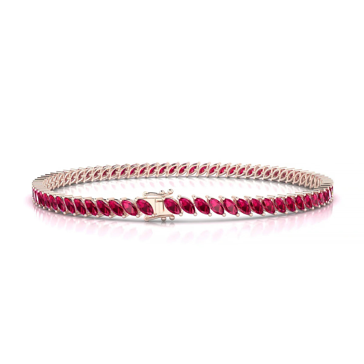 Nile | 18k Rose Gold 4 x 2 mm Marquise Natural Ruby Tennis Bracelet