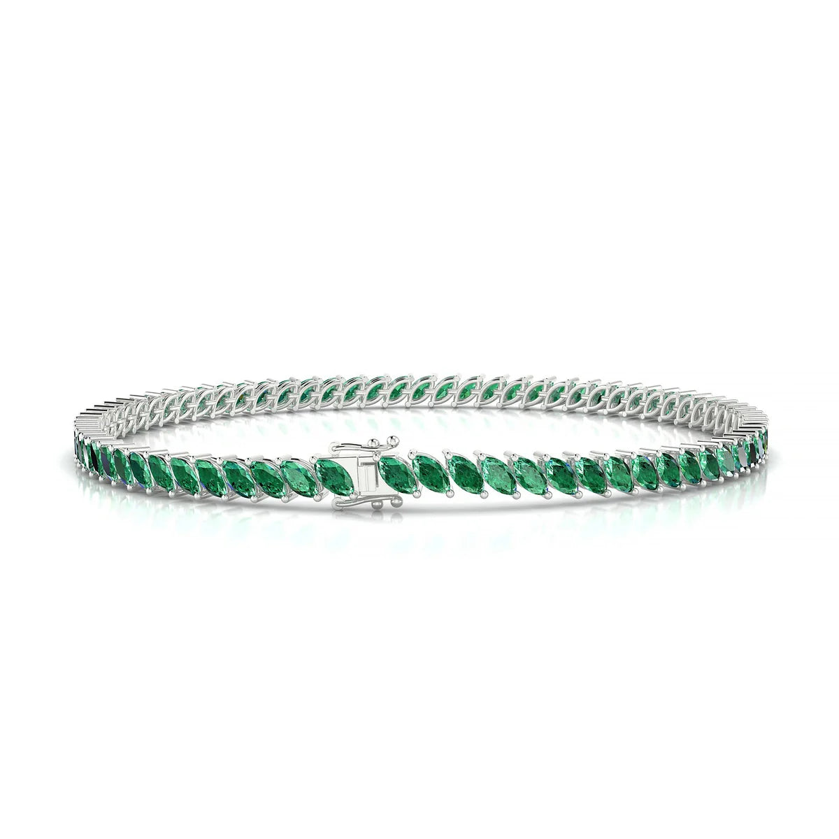 Nile | 18k White Gold 4 x 2 mm Marquise Natural Emerald Tennis Bracelet