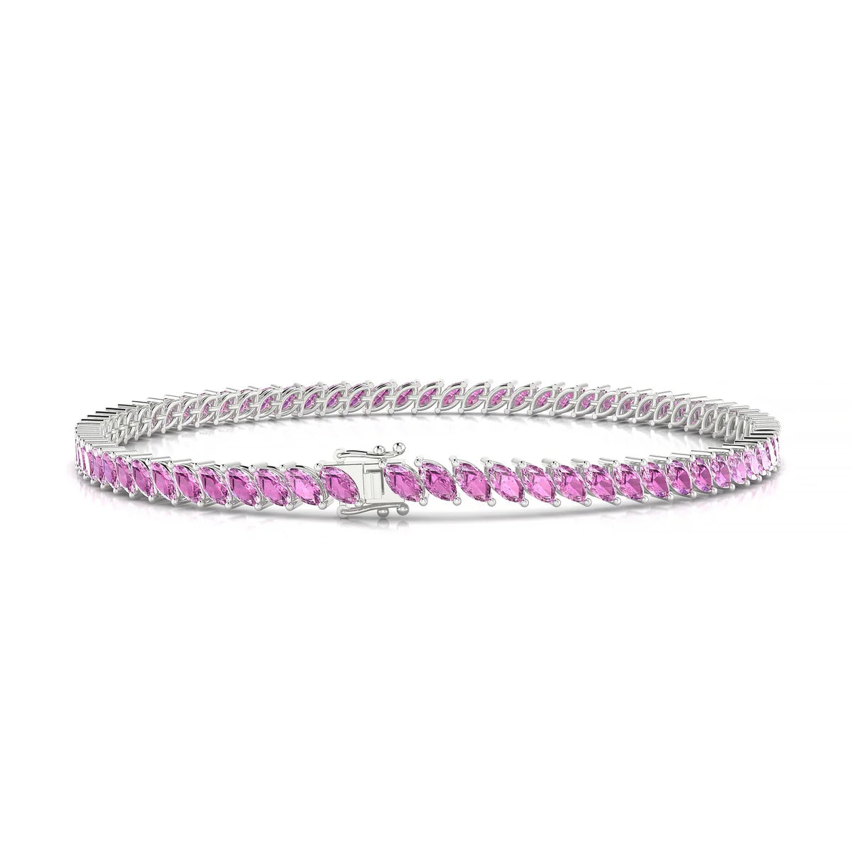 Nile | 18k White Gold 4 x 2 mm Marquise Natural Pink Sapphire Tennis Bracelet