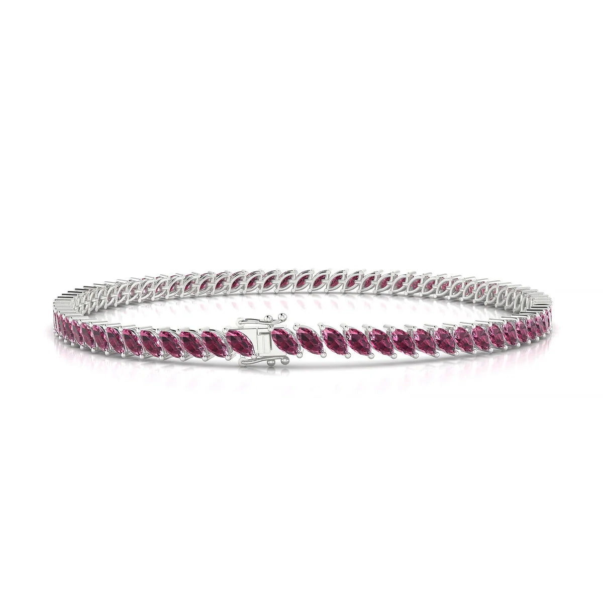 Nile | 18k White Gold 4 x 2 mm Marquise Natural Rhodolite Tennis Bracelet