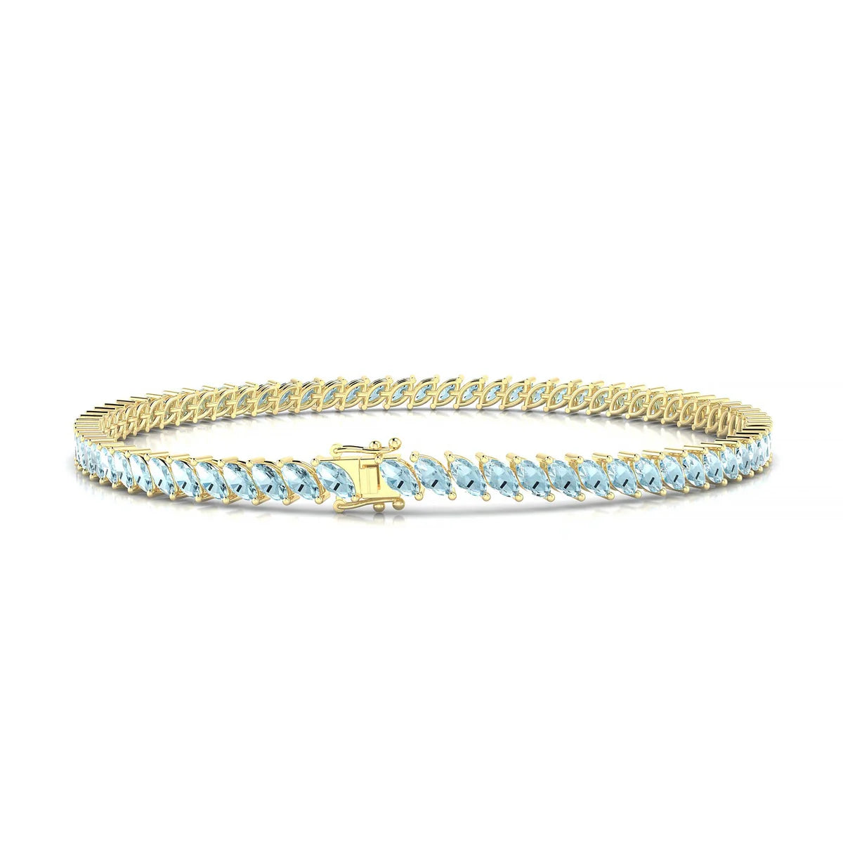 Nile | 18k Yellow Gold 4 x 2 mm Marquise Natural Aquamarine Tennis Bracelet