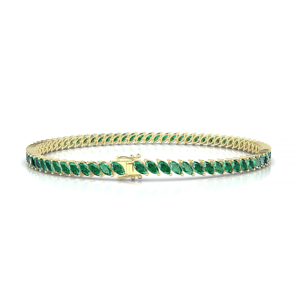 Nile | 18k Yellow Gold 4 x 2 mm Marquise Natural Emerald Tennis Bracelet
