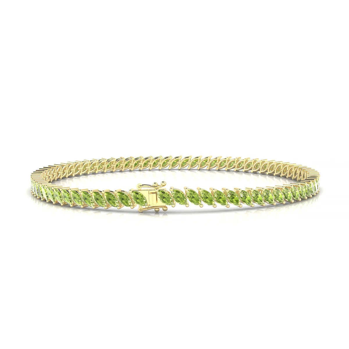 Nile | 18k Yellow Gold 4 x 2 mm Marquise Natural Peridot Tennis Bracelet