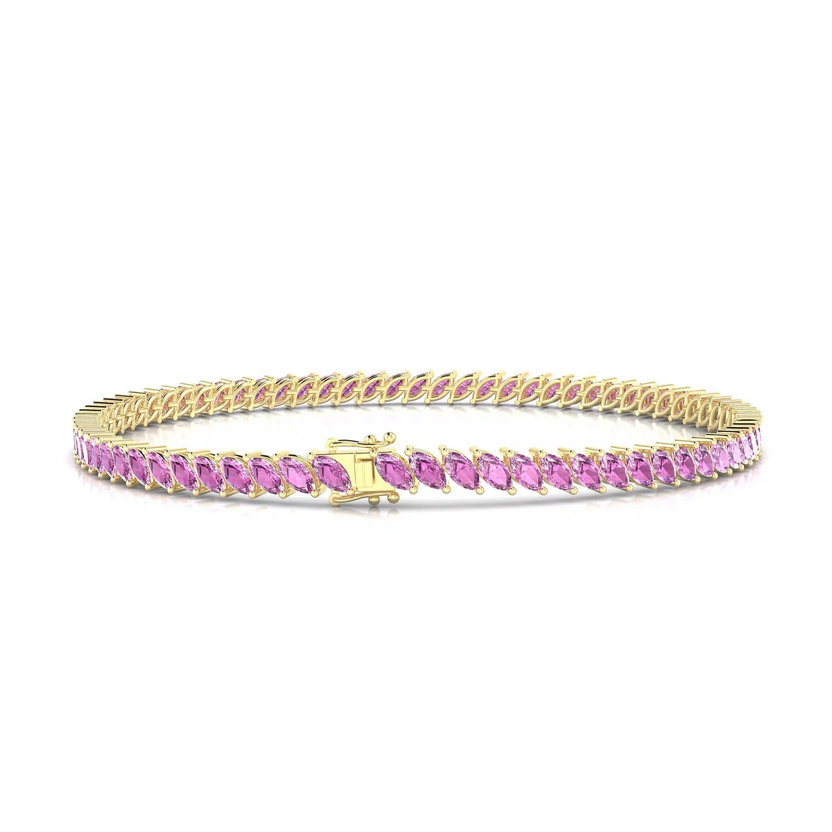 Nile | 18k Yellow Gold 4 x 2 mm Marquise Natural Pink Sapphire Tennis Bracelet