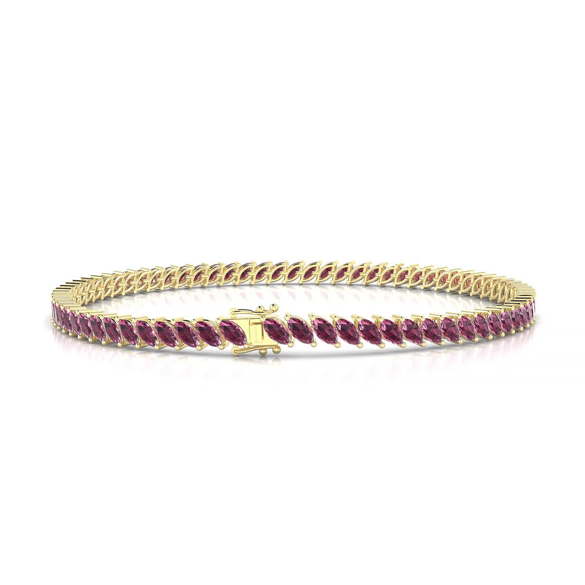 Nile | 18k Yellow Gold 4 x 2 mm Marquise Natural Rhodolite Tennis Bracelet