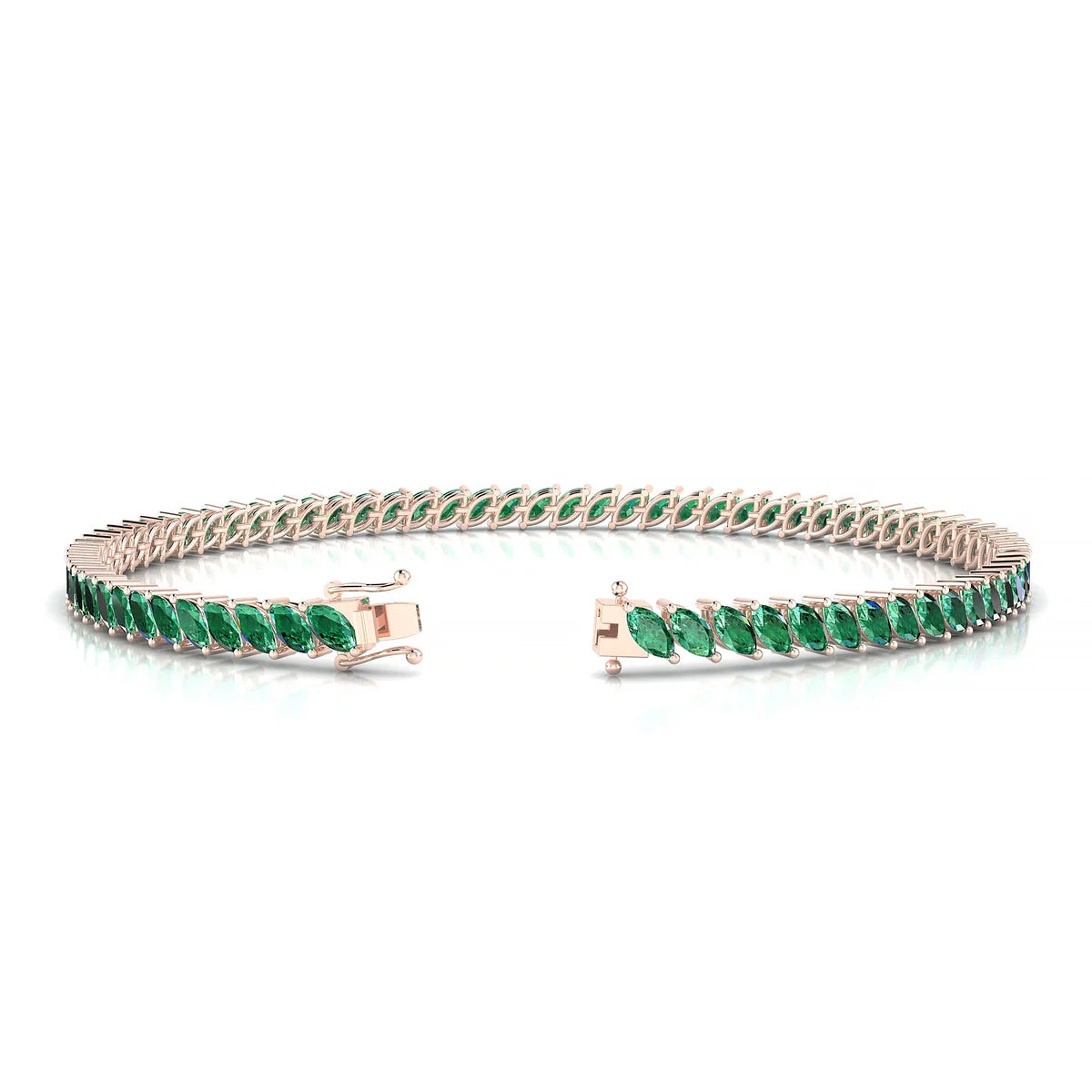 Nile | 18k Rose Gold 4 x 2 mm Marquise Natural Emerald Tennis Bracelet