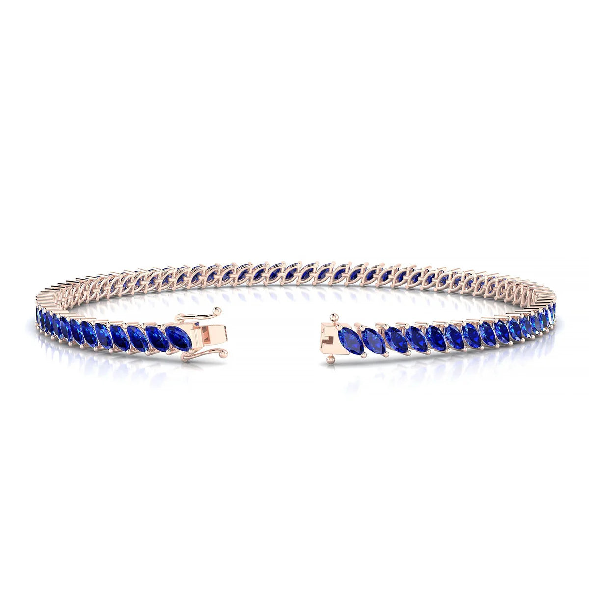 Nile | 18k Rose Gold 4 x 2 mm Marquise Natural Sapphire Tennis Bracelet