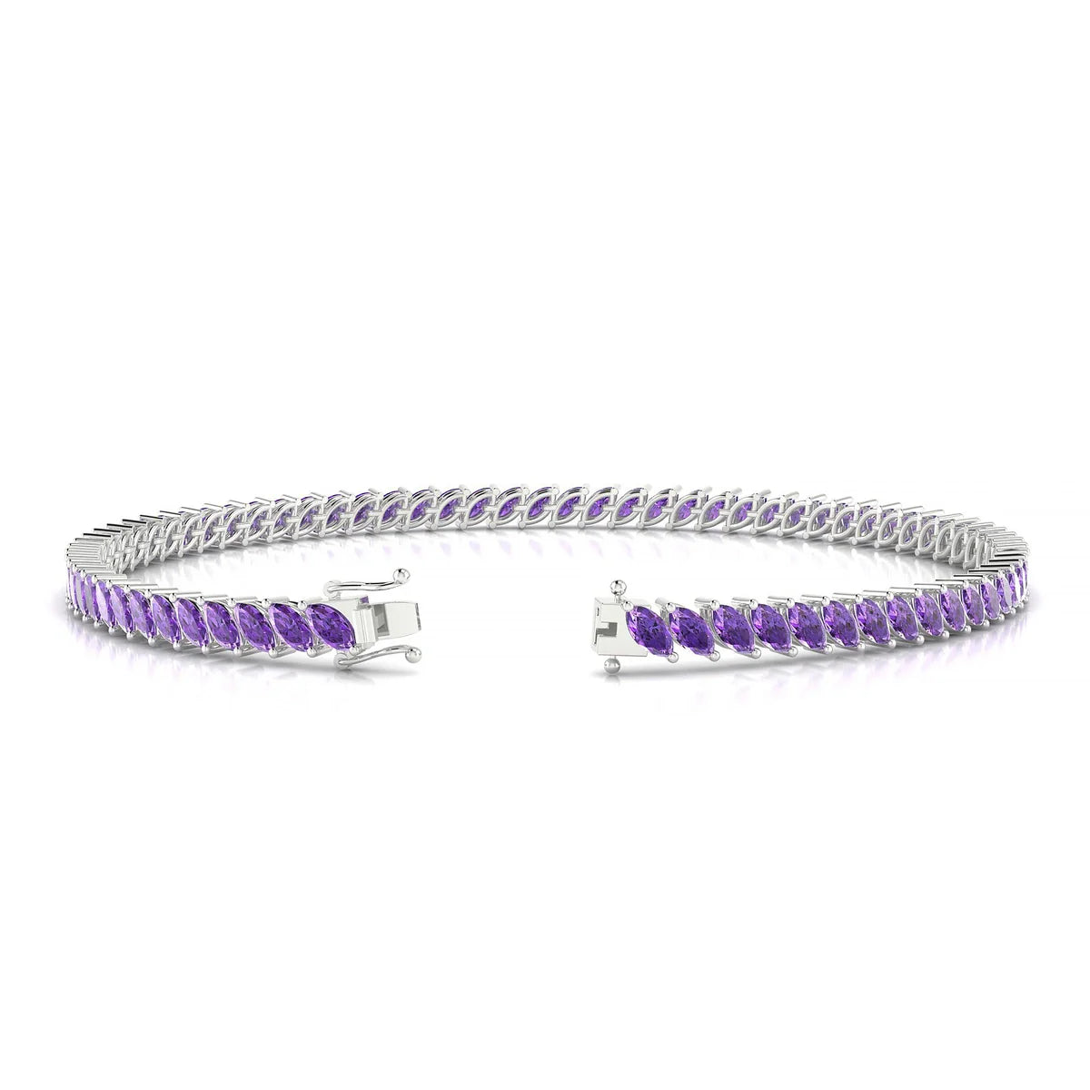 Nile | 18k White Gold 4 x 2 mm Marquise Natural Amethyst Tennis Bracelet