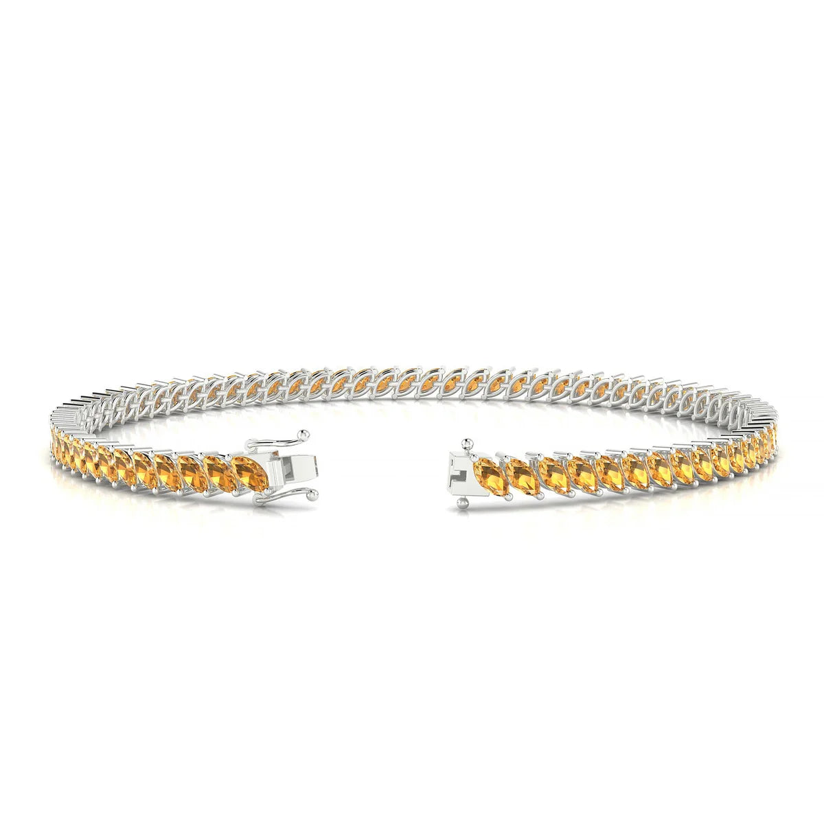 Nile | 18k White Gold 4 x 2 mm Marquise Natural Citrine Tennis Bracelet