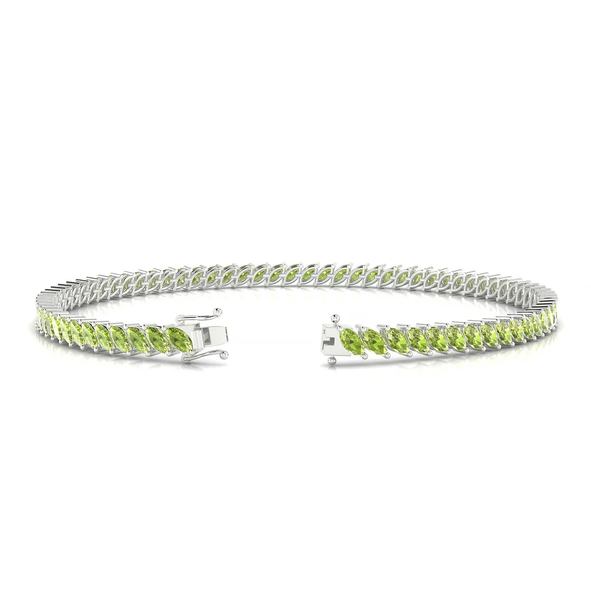 Nile | 18k White Gold 4 x 2 mm Marquise Natural Peridot Tennis Bracelet