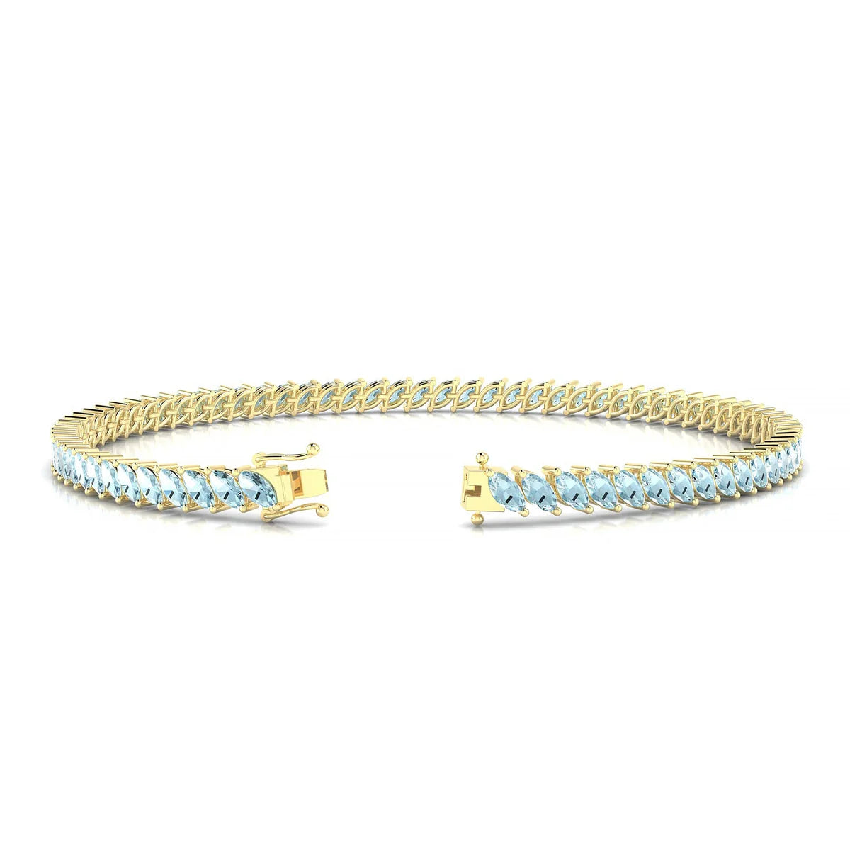 Nile | 18k Yellow Gold 4 x 2 mm Marquise Natural Aquamarine Tennis Bracelet