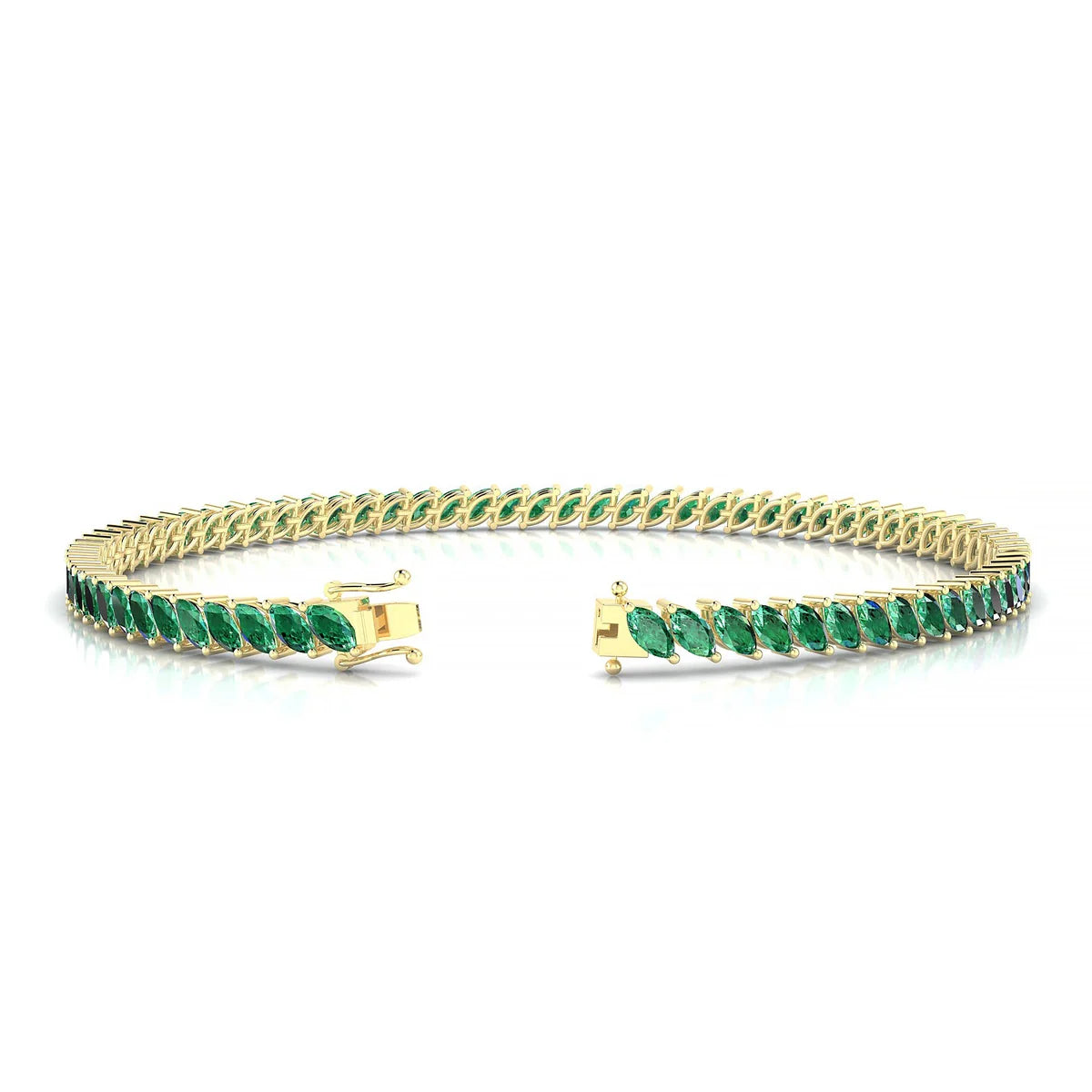 Nile | 18k Yellow Gold 4 x 2 mm Marquise Natural Emerald Tennis Bracelet