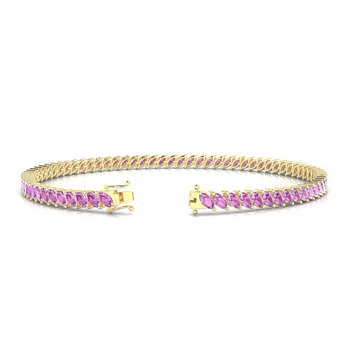 Nile | 18k Yellow Gold 4 x 2 mm Marquise Natural Pink Sapphire Tennis Bracelet