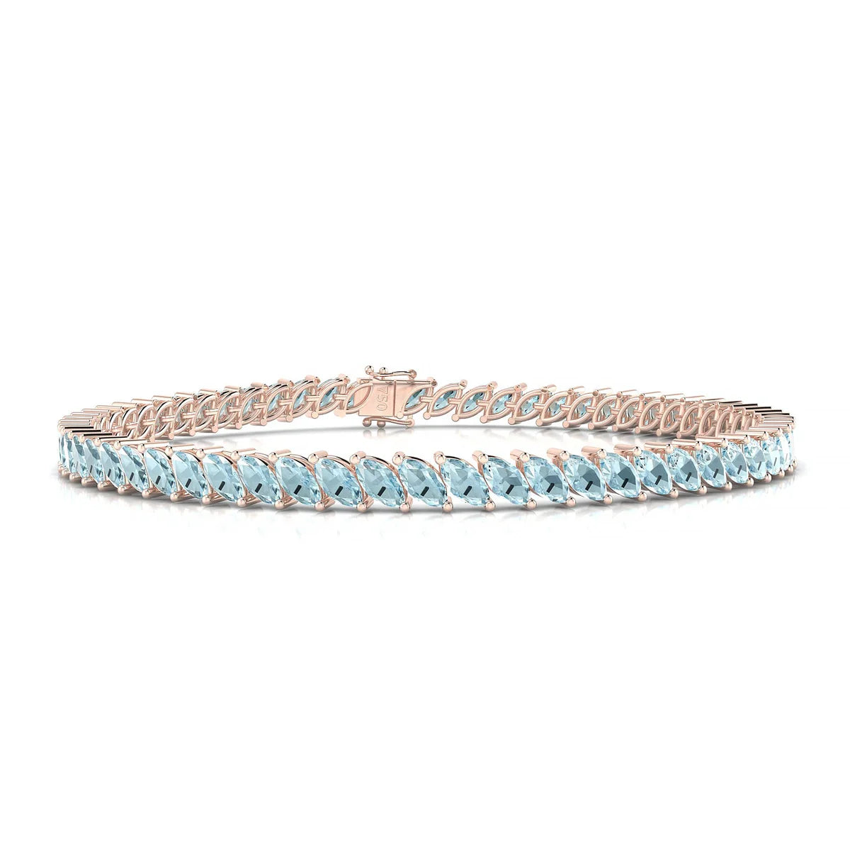 Nile | 18k Rose Gold 5 x 2.5 mm Marquise Natural Aquamarine Tennis Bracelet