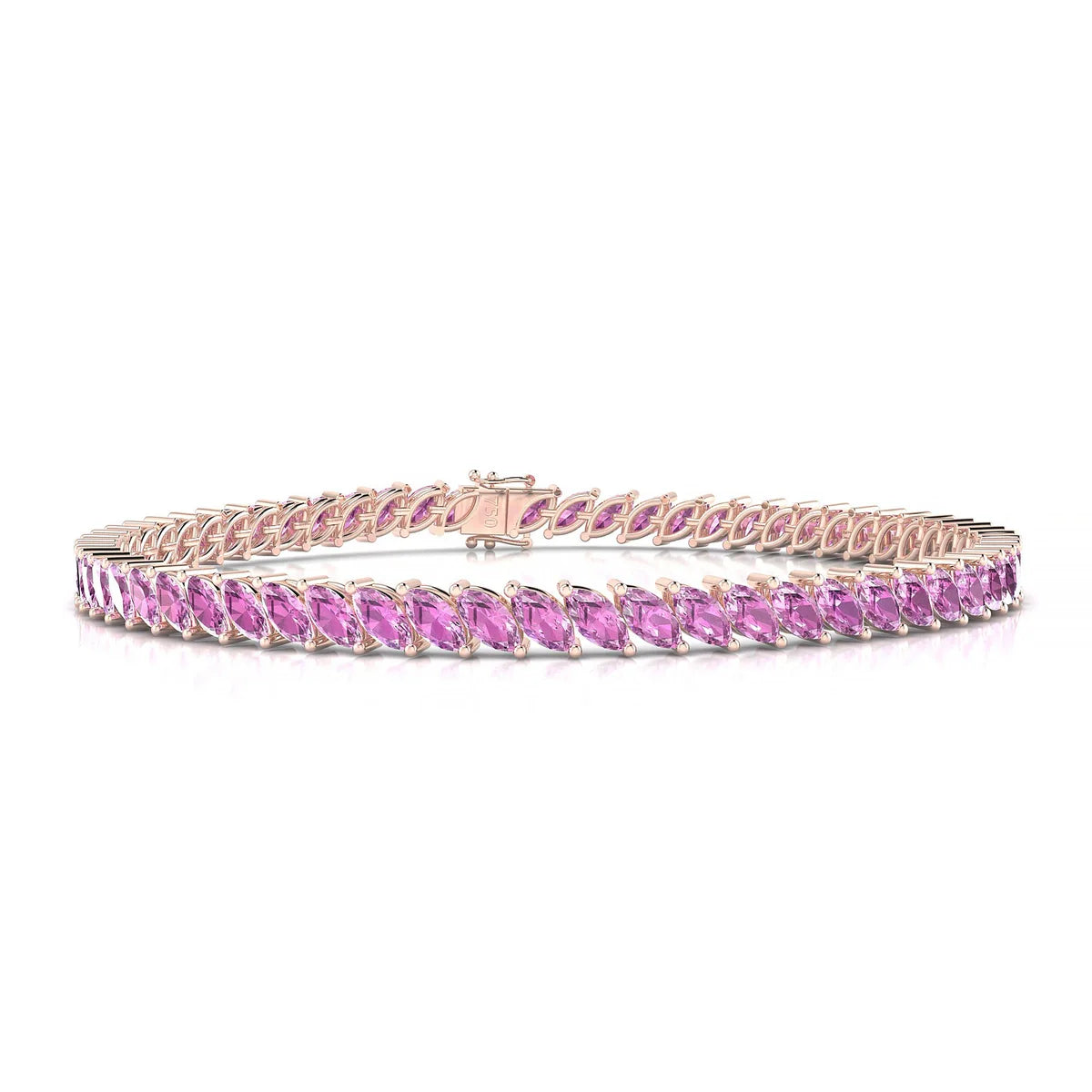 Nile | 18k Rose Gold 5 x 2.5 mm Marquise Natural Pink Sapphire Tennis Bracelet