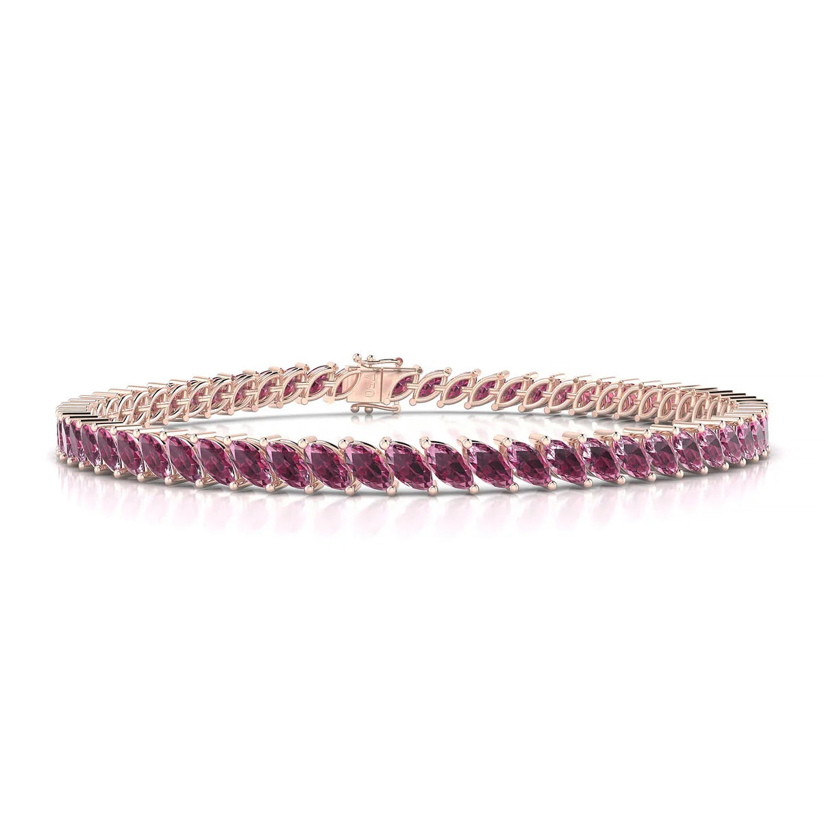 Nile | 18k Rose Gold 5 x 2.5 mm Marquise Natural Rhodolite Tennis Bracelet