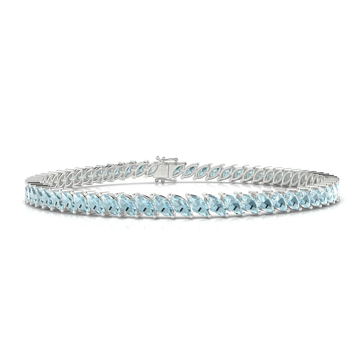 Nile | 18k White Gold 5 x 2.5 mm Marquise Natural Aquamarine Tennis Bracelet
