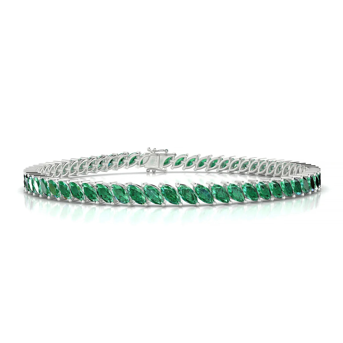 Nile | 18k White Gold 5 x 2.5 mm Marquise Natural Emerald Tennis Bracelet
